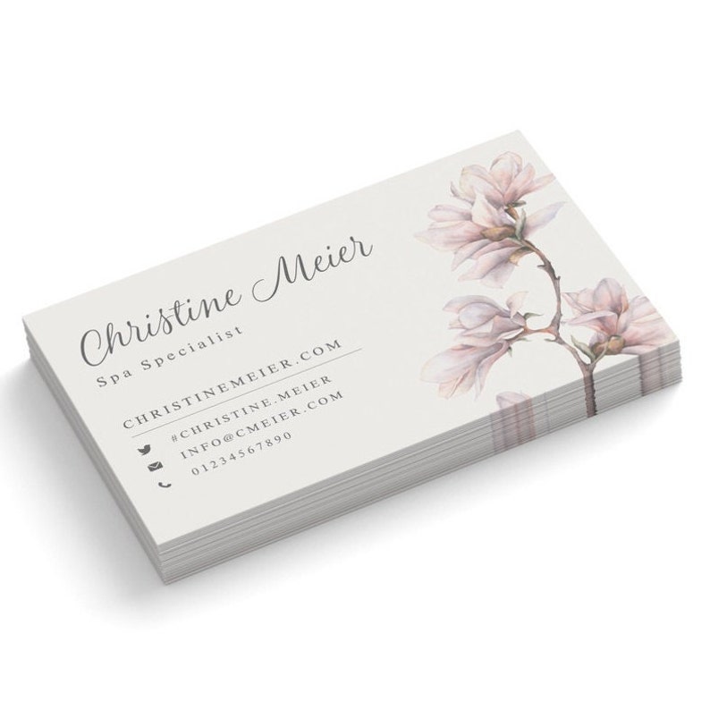 Visitenkarten personalisieren individuell gestalten drucken mit Logo design Vorlage für Visitenkarte gedruckt und personalisiert rosa Blume Sand 1-seitig