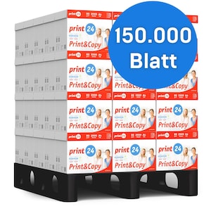 print24 carta per stampante carta per fotocopie 150000 fogli 60 x 2500 A4 80g bianco brillante premium 160 vincitore del test CIE certificato ambientale PEFC