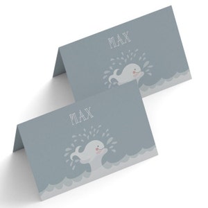 Namenskärtchen mit Wal-Illustration, Tischkärtchen mit süßem Wal-Motiv, Individuelle Namenskarten, Personalisierte Platzkarten mit Namen
