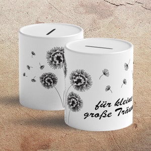 Personalized ceramic money box DANDELION | printed money box with desired text | individual savings box for customization | 1 piece