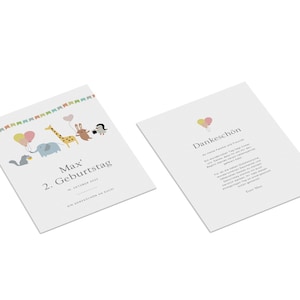 Danksagungskarten Kindermotiv personalisiert | Dankeskarte Kindergeburtstag mit Wunschtext und eigenen Daten gedruckt | verschiedene Motive