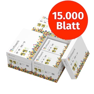 Carta per stampante Infowerk, carta per fotocopie, 15000 fogli, 30 x 500 A4, 80 g, bianco brillante premium, 160, vincitore del test CIE, certificato ambientale PEFC