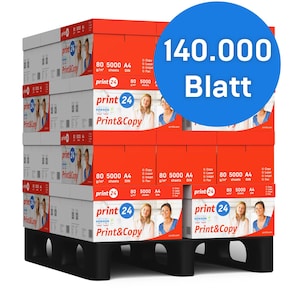 print24 carta per stampante carta per fotocopie 140000 fogli 28 x 5000 A4 80g bianco brillante premium 160 vincitore del test CIE certificato ambientale PEFC