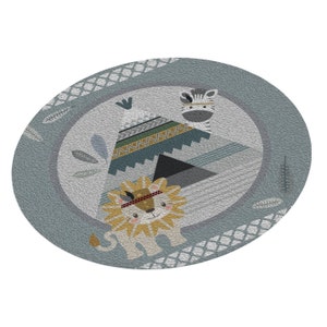Children&#39;s rug round | Children&#39;s rug | design & personalize online | Children&#39;s room | Plush rug | Play rug | Lion Zebra Tipi