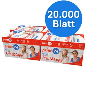 print24 carta per stampante carta per fotocopie 20000 fogli 40 x 500 A4 80g bianco brillante premium 160 vincitore del test CIE certificato ambientale PEFC