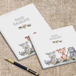 Libro para colorear de tapa dura personalizado con el texto deseado | Cuaderno de bocetos para niños personalizado con nombre | Páginas interiores sin imprimir | Ideal como libro de dibujo.