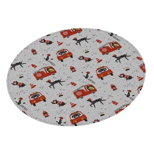 Children&#39;s rug round | Children&#39;s rug | design & personalize online | Children&#39;s room | Plush rug | Play rug | Fire brigade dog