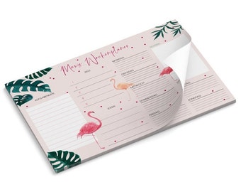 DIN A3 Flamingo desk pad with name - 50 sheets of notes for the week, paper desk pad weekly planner with customization option