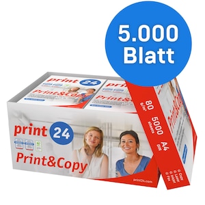 print24 carta per stampante carta per fotocopie 5000 fogli 10 x 500 A4 80g bianco brillante premium 160 vincitore del test CIE certificato ambientale PEFC