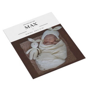 Personnalisez et imprimez des cartes de naissance, différents motifs à personnaliser avec vos coordonnées, imprimées 1 ou 2 faces, DIN A6