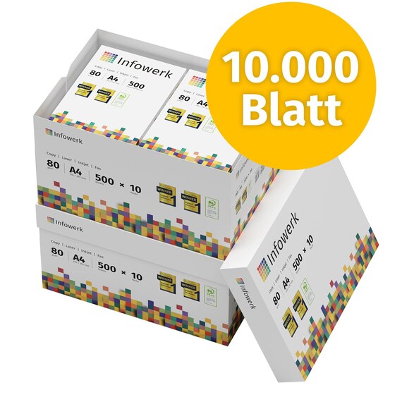 Infowerk Druckerpapier Kopierpapier 100000 Blatt A4 80g Hochweiß PEFC- Zertifikat Infowerk Druckerpapier Kopierpapier 100000 Blatt A4 80g Hochweiß PEFC- Zertifikat