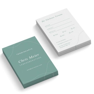 Terminkarte personalisiert, Terminkärtchen mit Ihren Daten erstellt und gedruckt, Terminzettel im Visitenkarten-Format in Grün Beige Schwarz