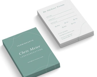Appointment cards personalized, appointment cards created and printed with your data, appointment notes in business card format in green beige black