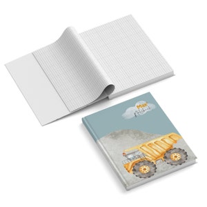 Cuaderno con nombre, cuaderno infantil personalizado, cuaderno DIN A5 para niños, varios diseños, 128 páginas interiores, cuadriculado, tapa dura
