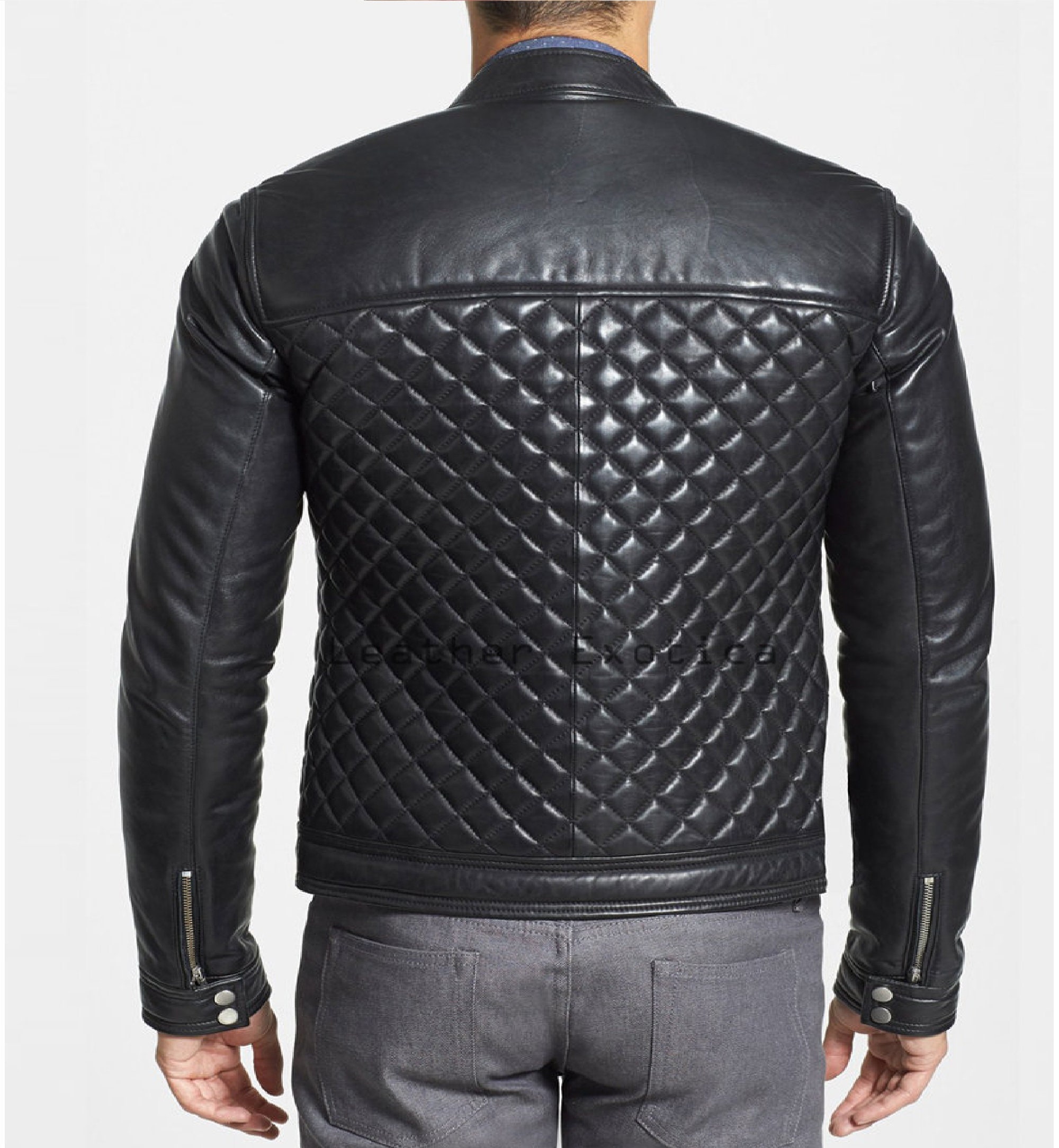 Mens Black Leather Quilted Zipped Jacket Genuine Sheepskin - Etsy