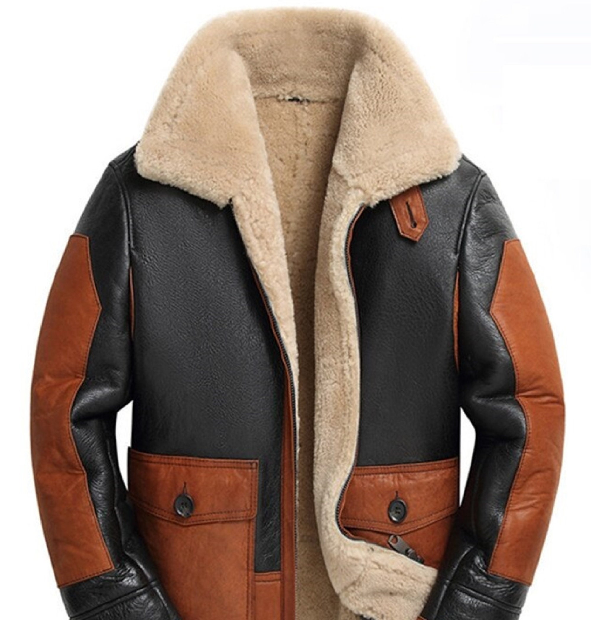 Mens Genuine Sheepskin Winter Black and Brown Leather Jacket - Etsy