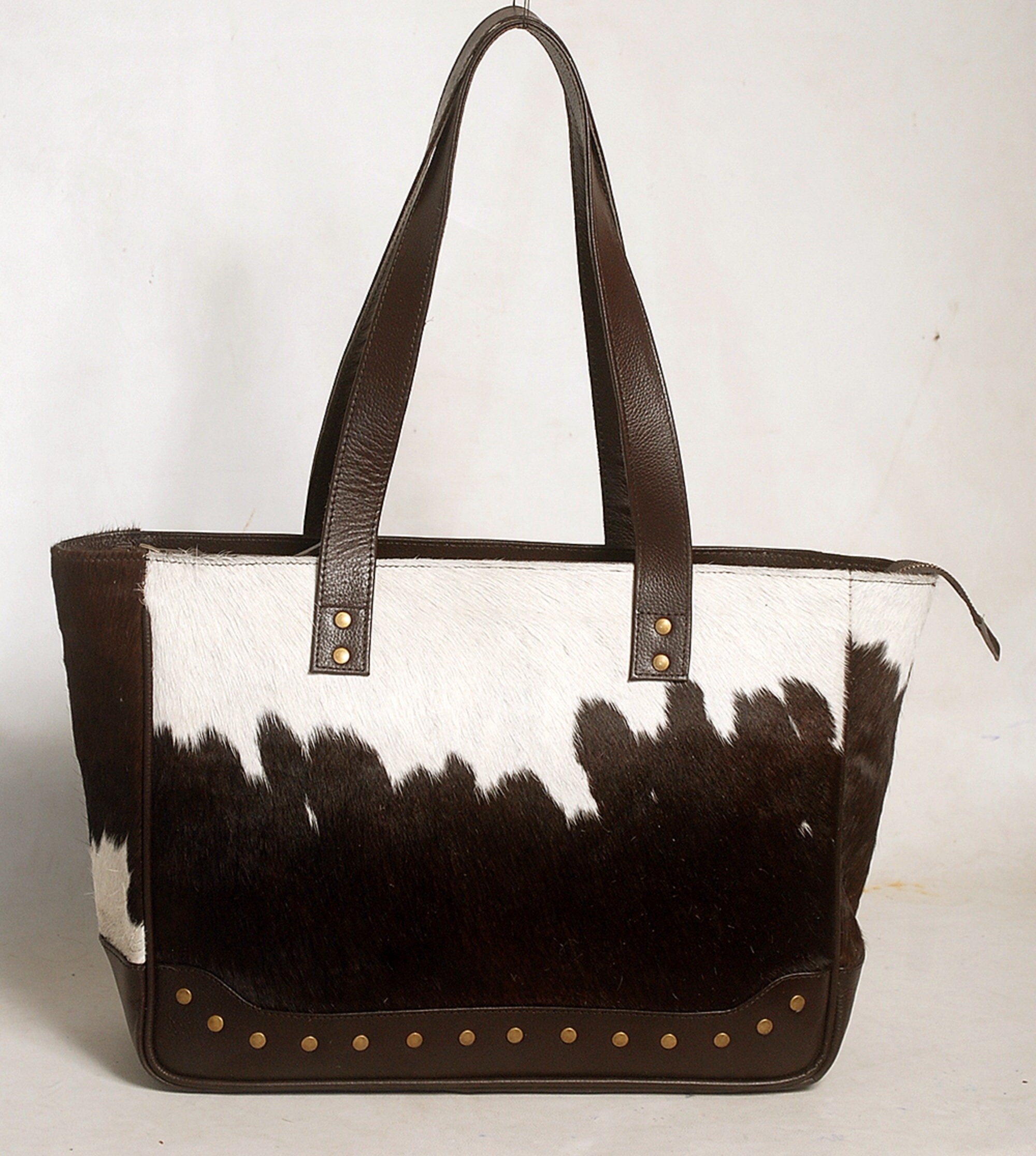 Cowhide Tote Cowhide Purse Cowhide Bag Brown / White Fur Etsy