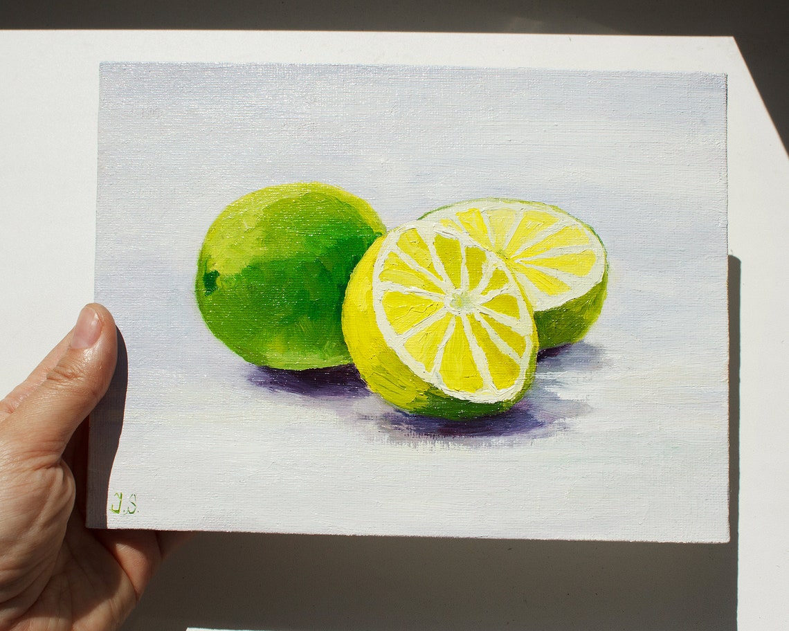 Lime Painting Fruit Original Art Limes Still Life 6 by 8 Fruit Etsy