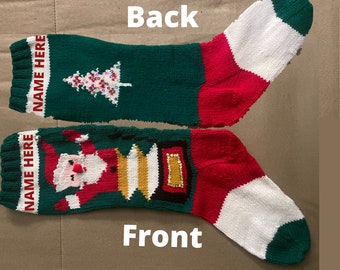 Orders will ship after Christmas 2024* Vintage, Handmade, Personalized, Knit, Santa Jack-in-the-Box Stocking