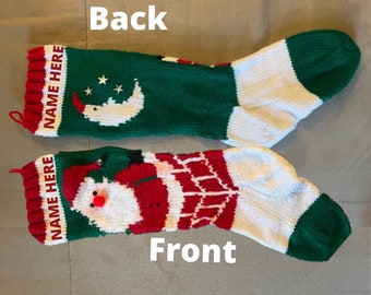 Orders will ship after Christmas 2024* Vintage, Handmade, Knit Personalized Santa in Chimney Stocking