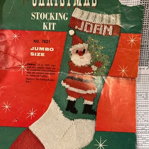 Orders will ship after Christmas 2024 Vintage, Handmade, Knit, Personalized Santa with Tree Stocking image 5