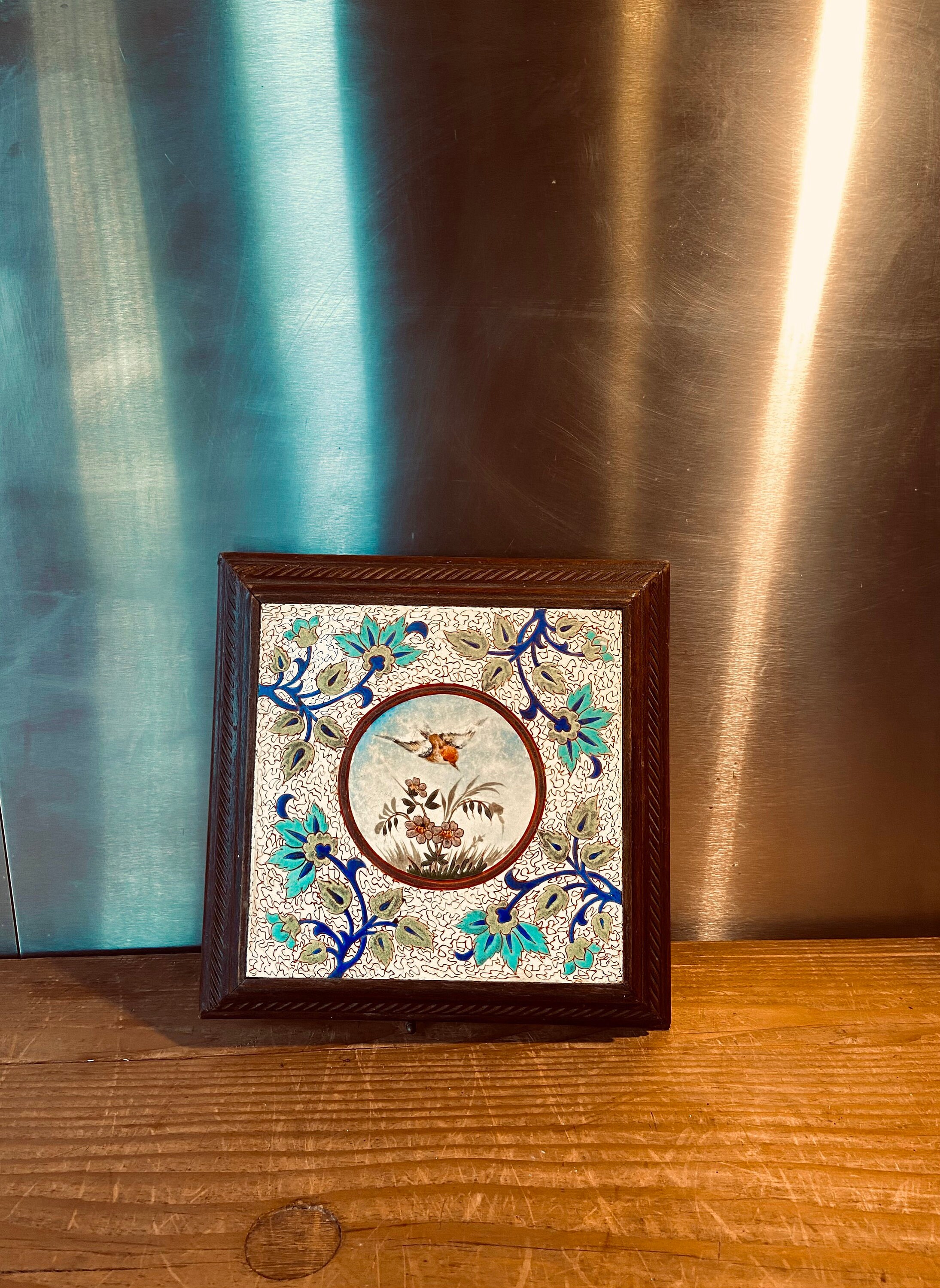 Ancien Dessous-De-Plat Émaux de Longwy/Boîte à Musique/ Oiseau Floral Fonctionne Très Bien