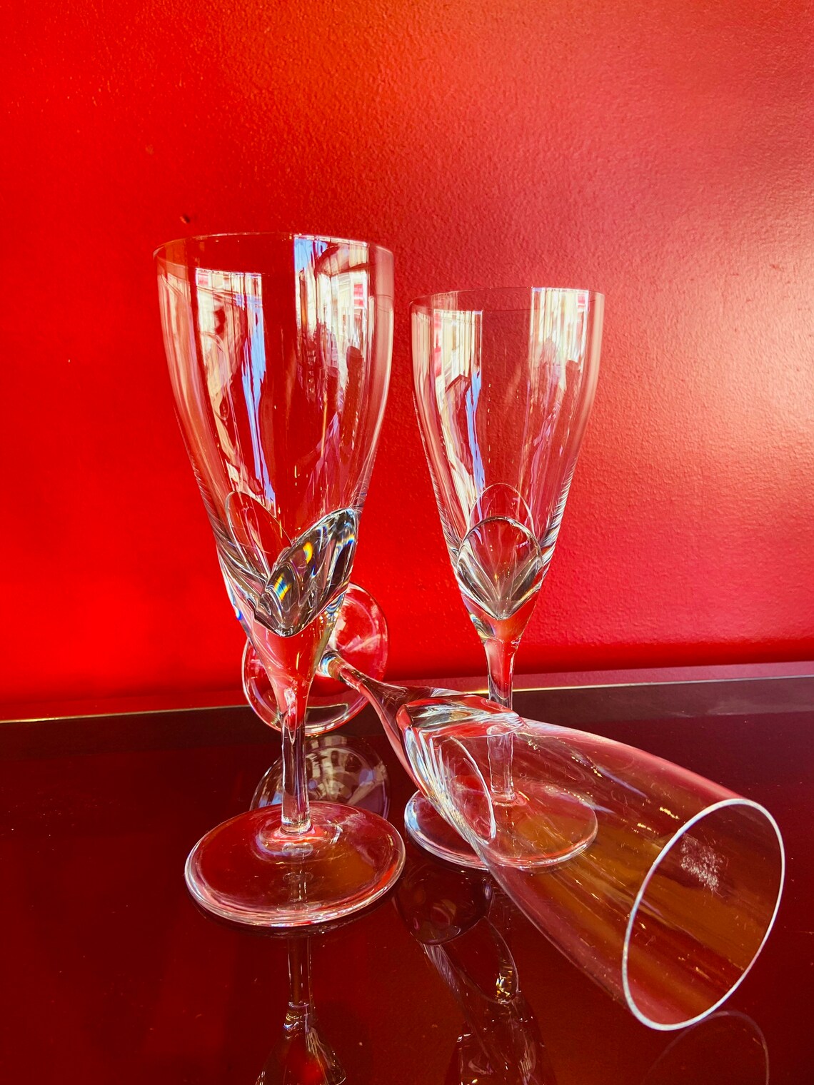3 French champagne crystal flutes by DAUM / 3 different sizes Etsy