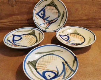 4 hollow plates Vietnam Cup 1930-50 hand-painted carp decoration