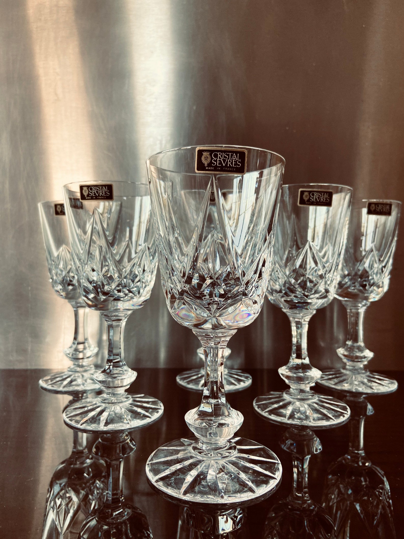 6 French Cristal De Sèvres Label Wine Glasses Haroue Model Number 3
