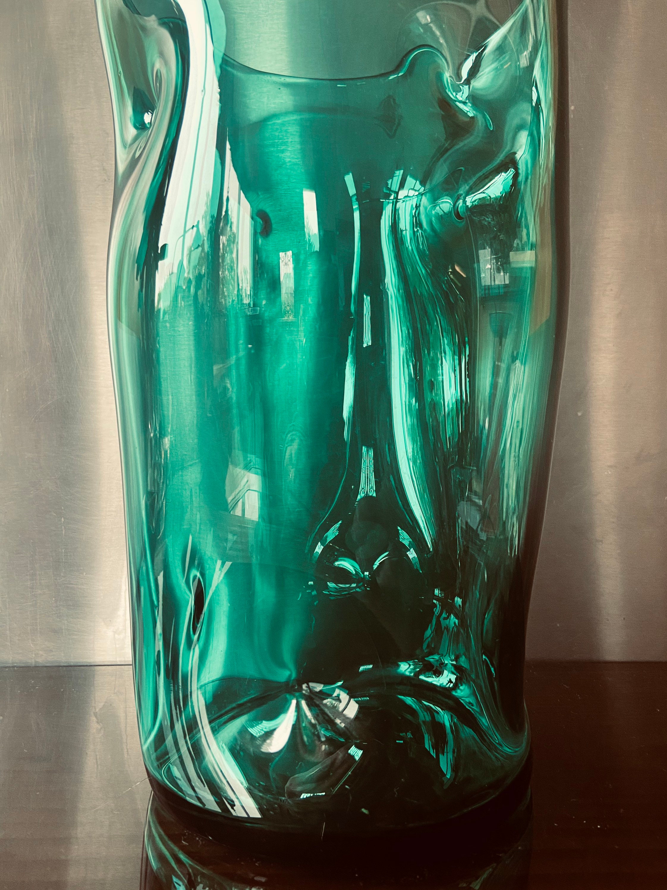 Large emerald green blown glass vase padded effect France Etsy