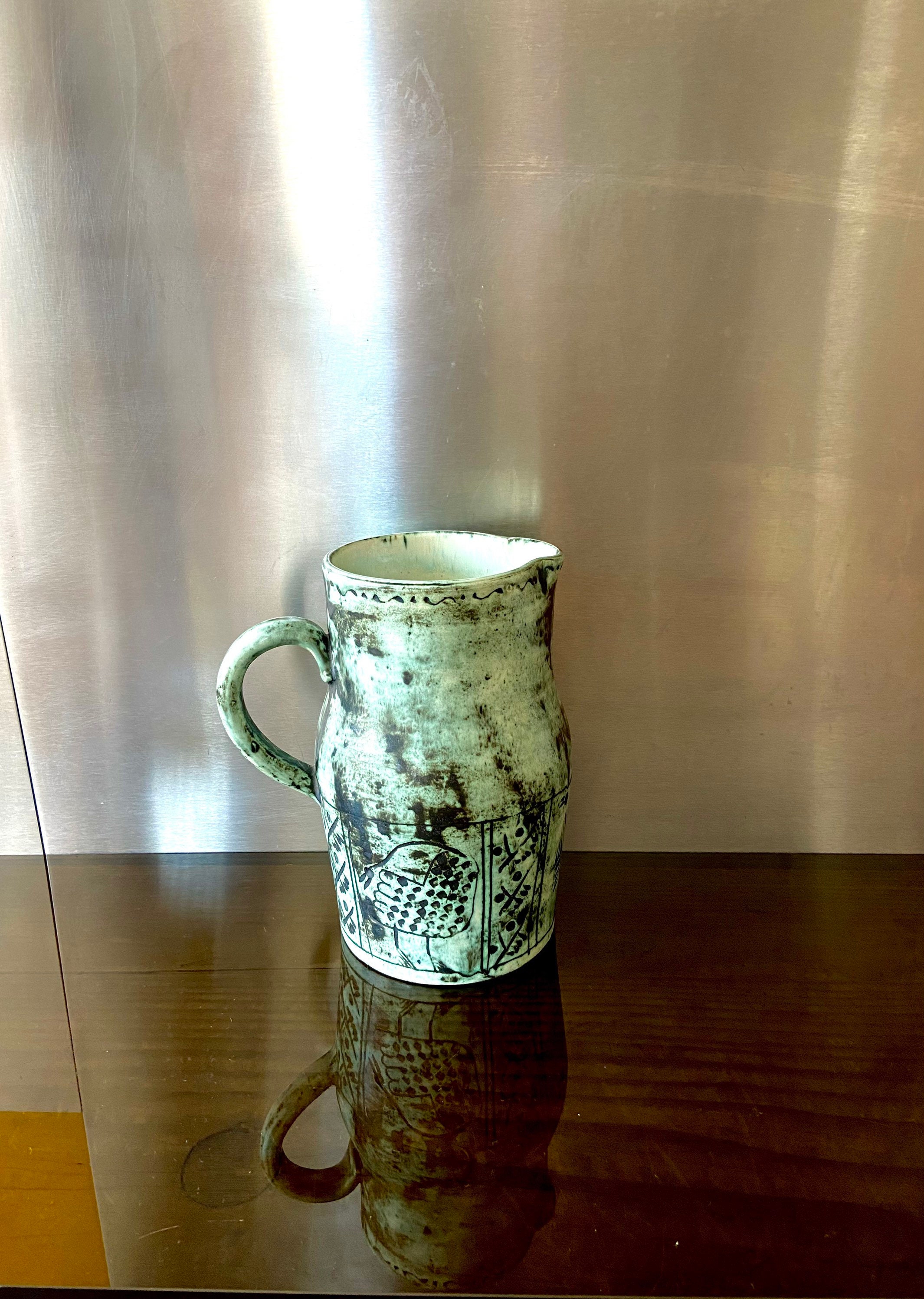 Pichet à Joli Décor Animalier Du Célèbre Céramique Jacques Blin Des Années 50 en Bon État Signé.déco