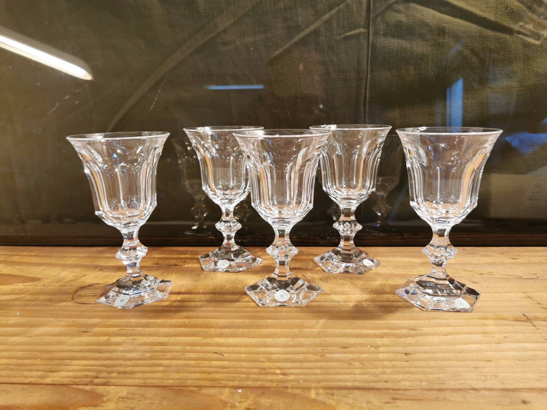 5 Verres à Vin Blanc Cristal Val Saint Lambert Modèle Metternicht