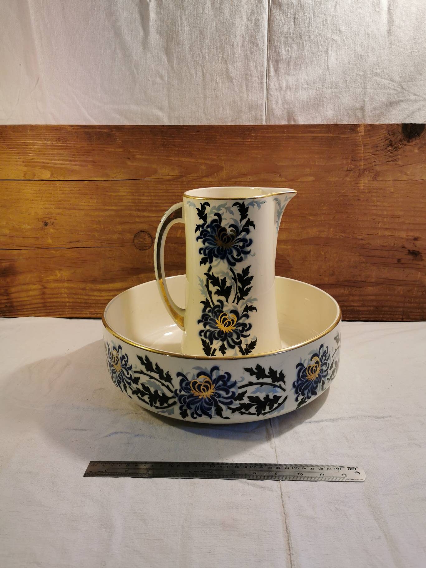 Ensemble de Toilette en Terre Fer Faïence Serviteur Toilettes Vasque Art Nouveau Français