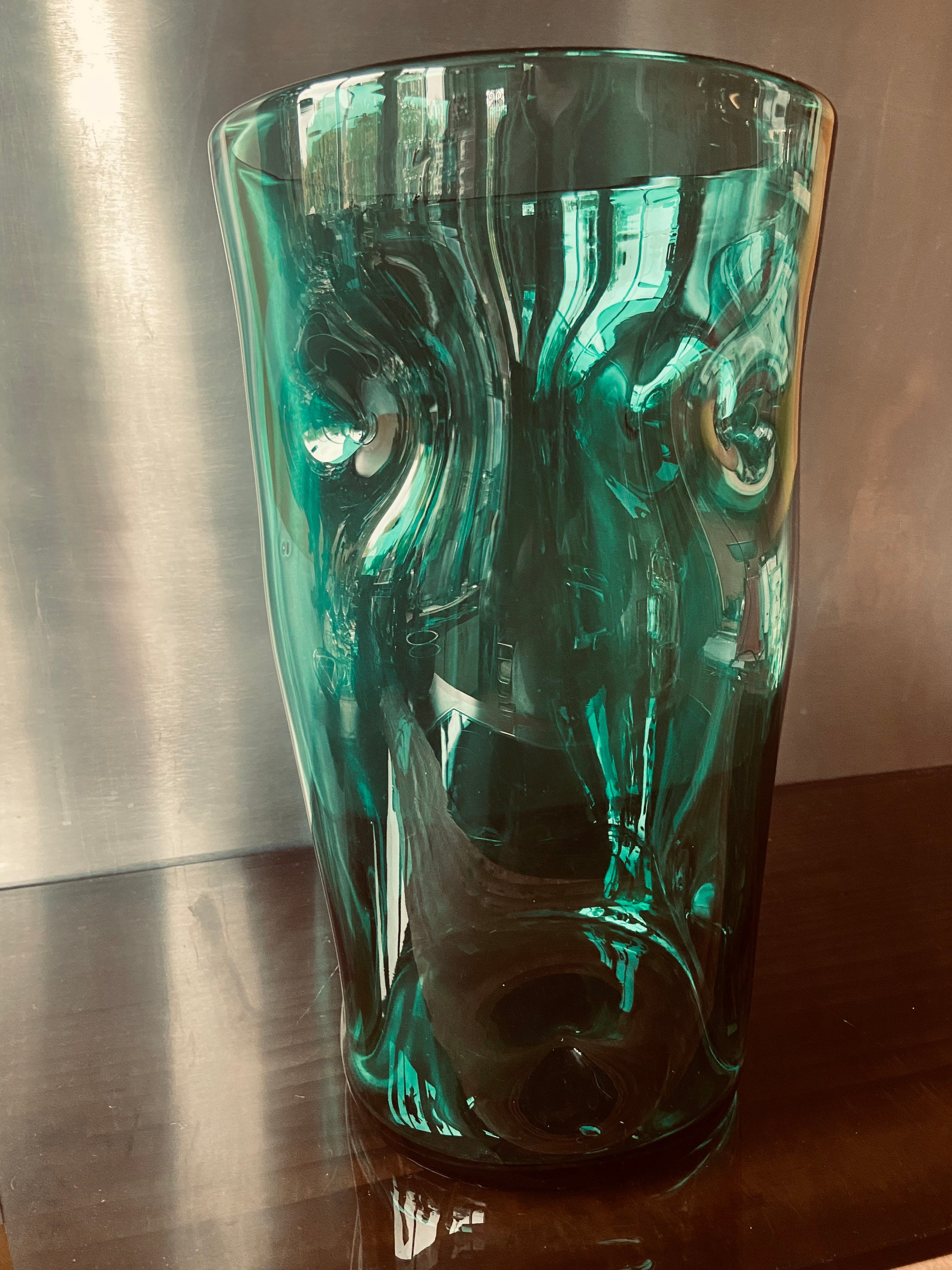 Large emerald green blown glass vase padded effect France Etsy