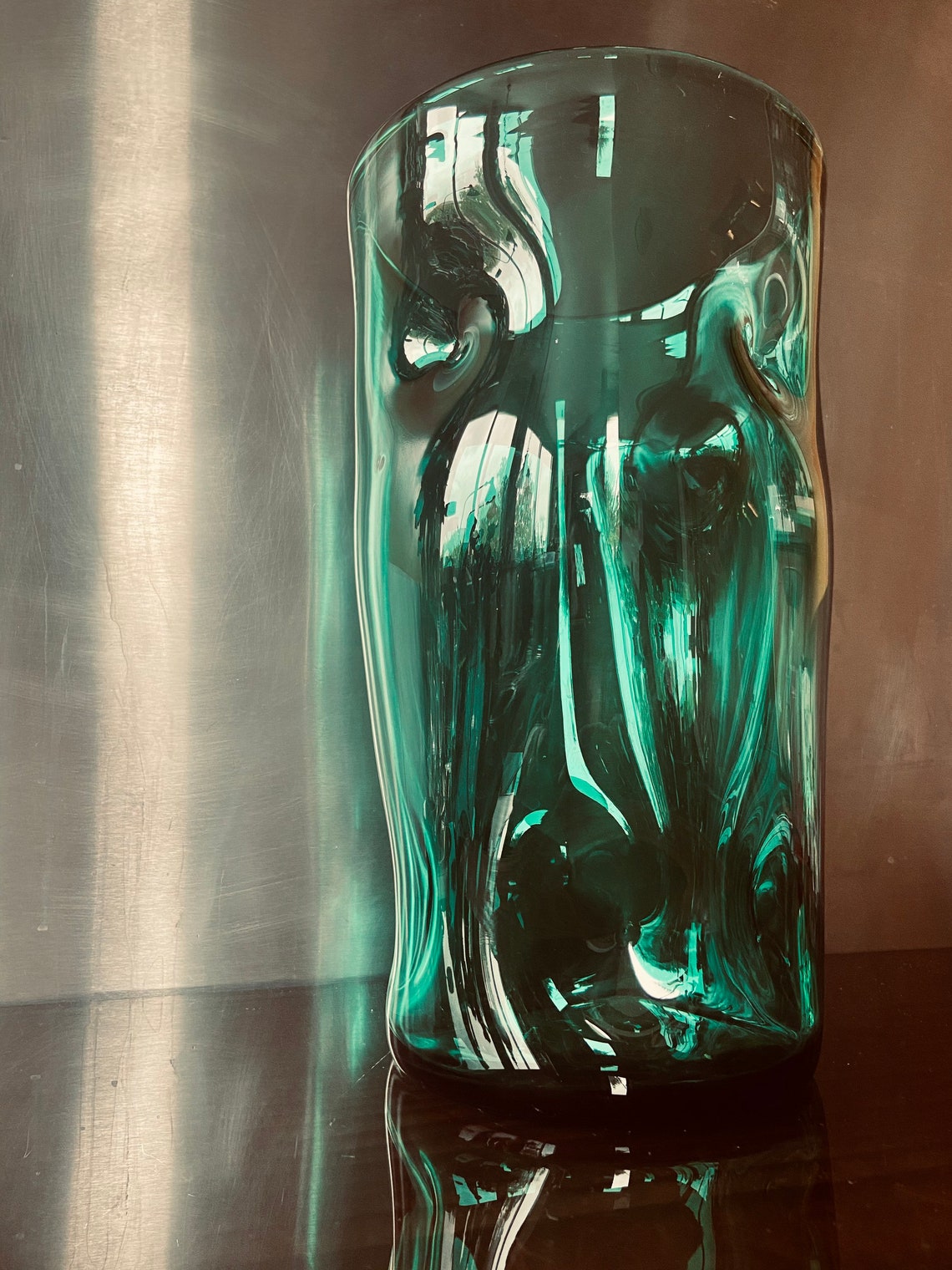 Large emerald green blown glass vase padded effect France Etsy