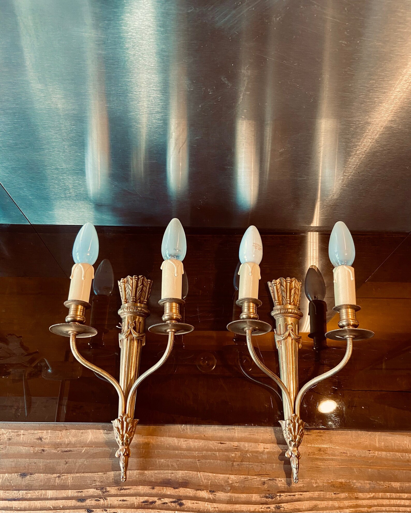 Old Pair of Wall Sconces With Double Fire in Very Decorative Etsy