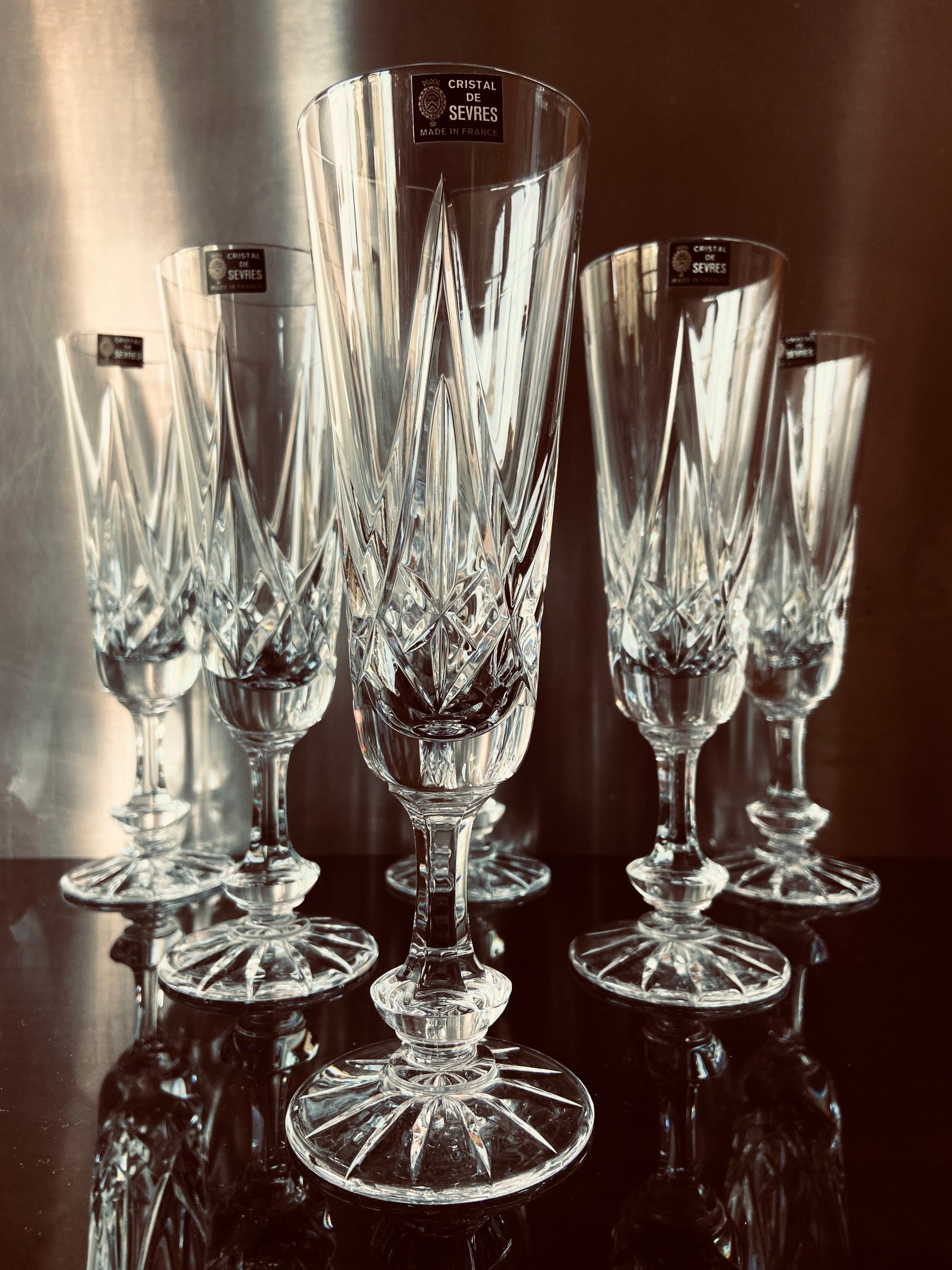 6 flûtes à champagne signé cristal de Sèvres modèle Haroue Etsy