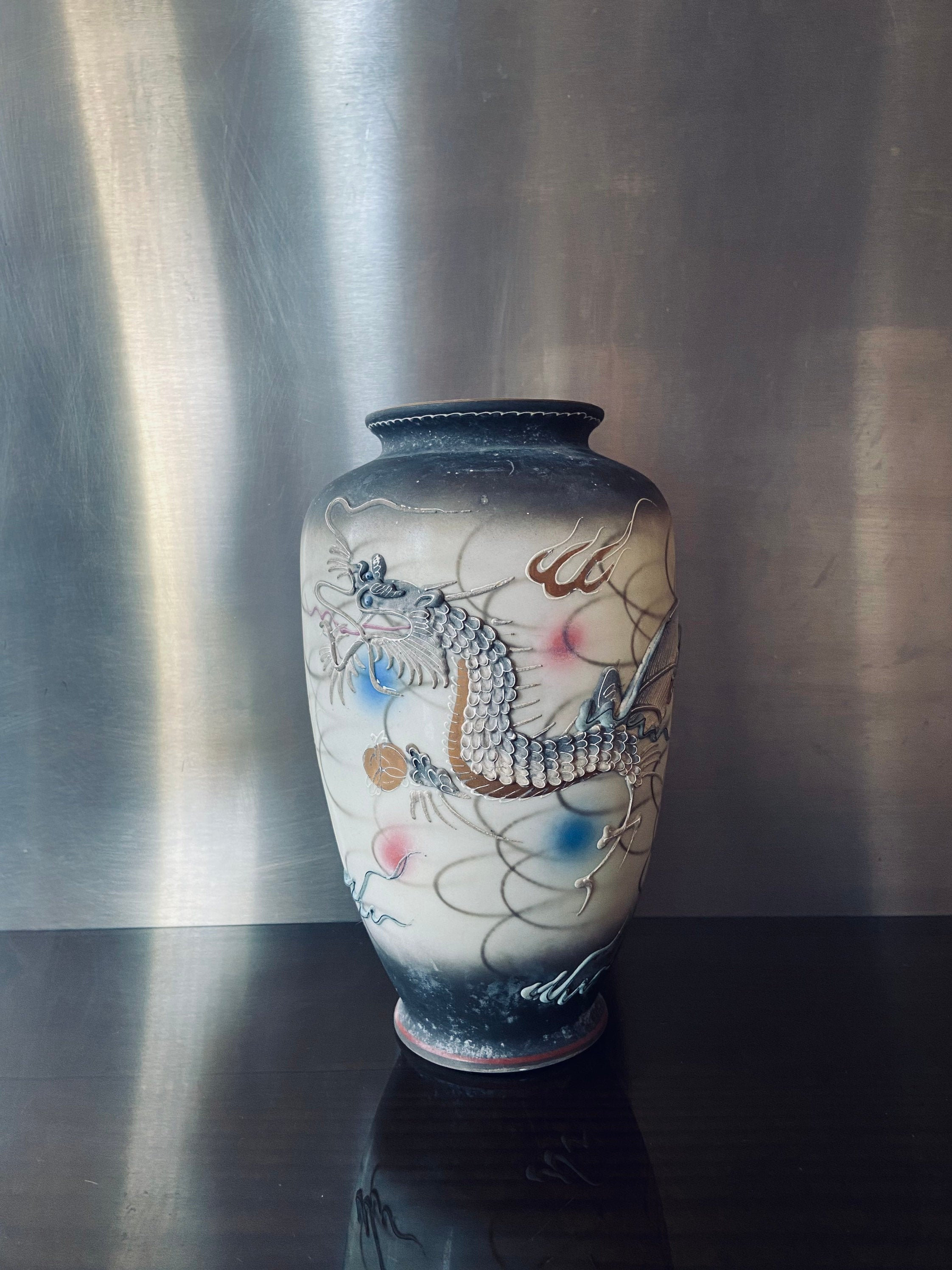 Vase Ancien Fait Main d'art Japonais/Vase Porcelaine Décor Dragon