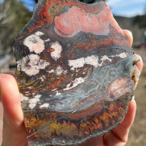 AAA Moroccan Scenic Agate Lapidary Slab natural stone not polished river scene salmon fish