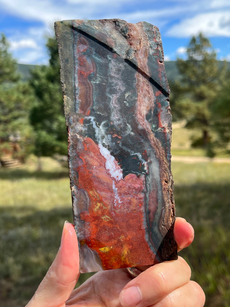 Moroccan Scenic Agate Lapidary Slab natural stone not polished for cabbing image 3