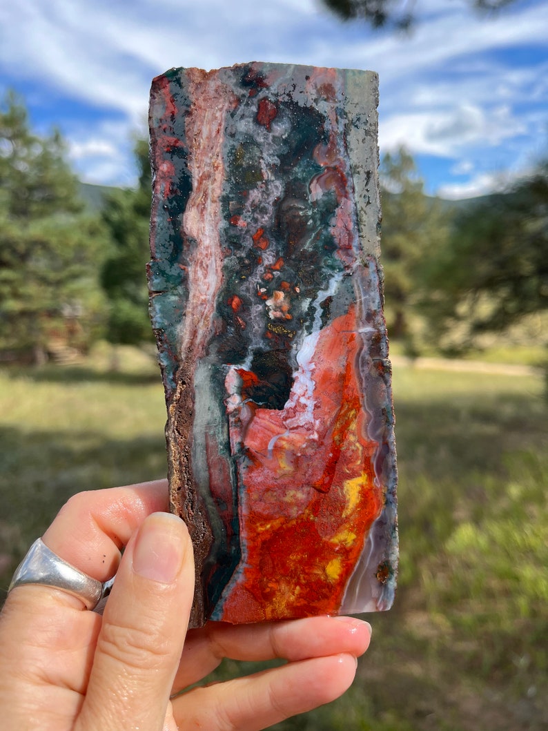 Moroccan Scenic Agate Lapidary Slab natural stone not polished for cabbing image 1