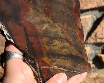 Red Green Blanket Rhyolite Lapidary Slab natural stone not polished for cabbing