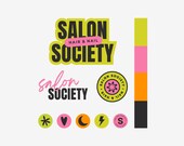Retro Salon Logo Canva Template Editable Logo Template DIY Colorful Logo for Small Business Logo Pink Logo Branding Design, SS-LK