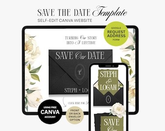 Save The Date Website Template Digital Wedding Invitation Modern Website Editable in Canva - RN01
