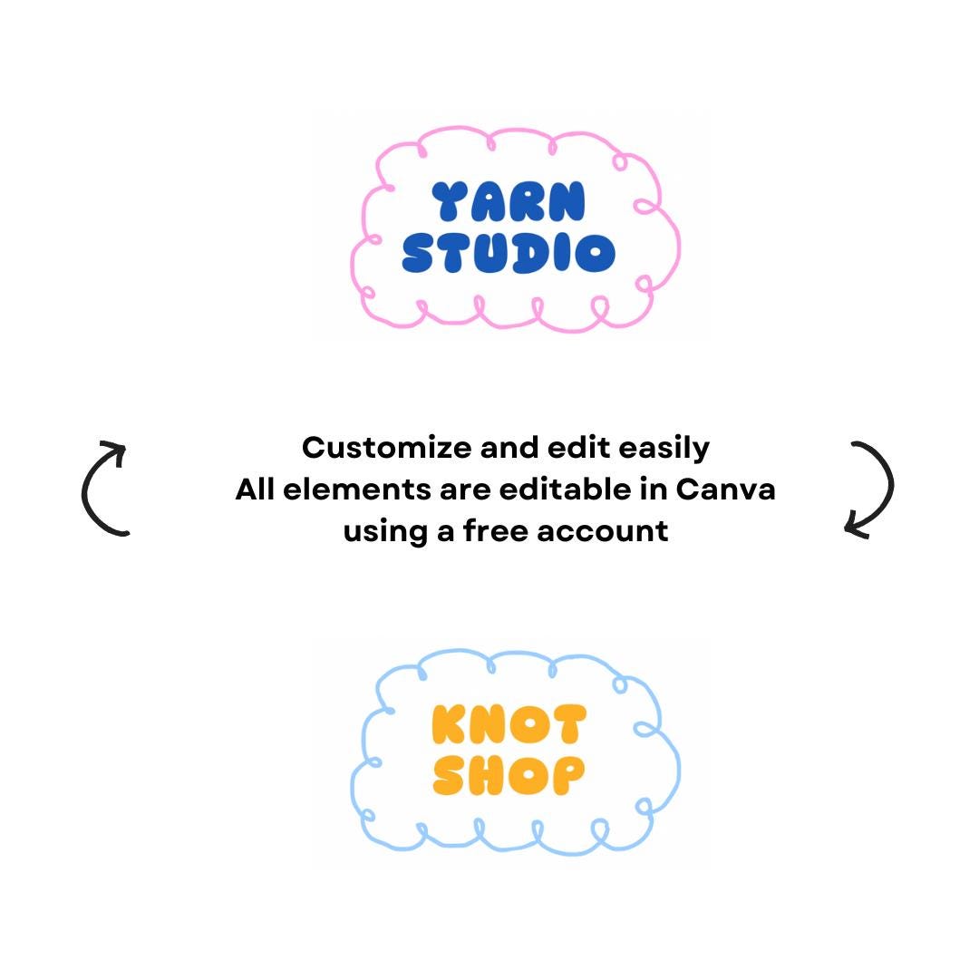 Colorful Logo Editable Template in Canva, Fun Brand Design for Crochet ...