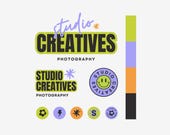 Editable Logo Design Template using Canva, DIY Custom Branding Kit, Retro Colorful Preppy Flower Stars Logo, Logo for Small Business, SC-LK
