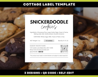 Editable Cottage food law label Template in Canva for home bakery small business with QR Code