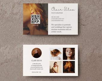 Photography Business Card Canva Editable Template with QR Code