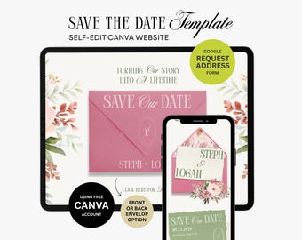Save The Date Website Template Digital Wedding Invitation Modern Website Editable in Canva - RN02
