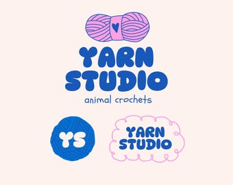 Colorful Logo Editable Template in Canva, Fun Brand Design for Crochet Small Business, Logo Maker, YS-logo-kit
